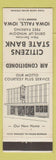 Matchbook Cover - Citizens State Bank Iowa Falls IA