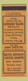 Matchbook Cover - Hotel Denison Coffee Shop Denison IA