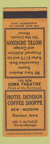 Matchbook Cover - Hotel Denison Coffee Shop Denison IA