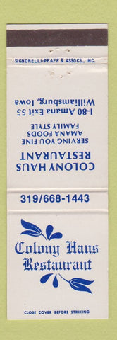 Matchbook Cover - Colony Haus Restaurant Williamsburg IA