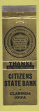Matchbook Cover - Citizens State Bank Clarinda IA