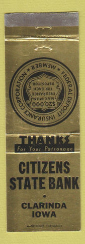 Matchbook Cover - Citizens State Bank Clarinda IA