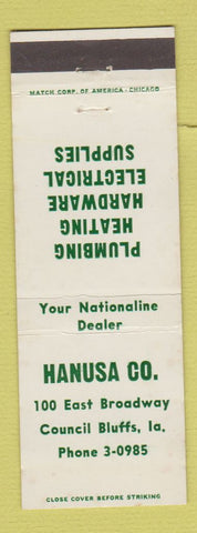Matchbook Cover - Hanusa Plumbing Heating Hardware Supply Council Bluffs IA