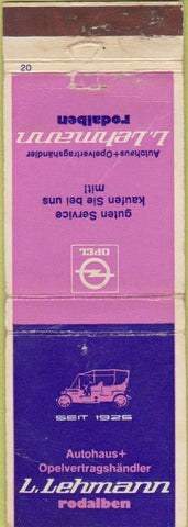 Matchbook Cover - L Lehmann Opel dealer Germany WORN