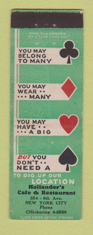 Matchbook Cover - Hollander's Cafe Restaurant New York City