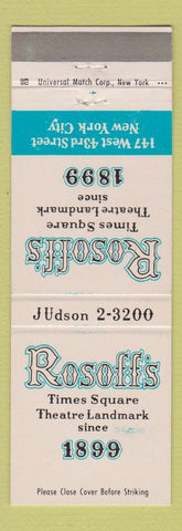 Matchbook Cover - Rosoff's Restaurant New York City