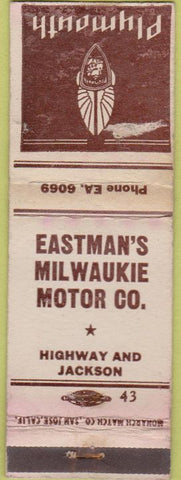 Matchbook Cover - Eastman's Milwaukee Plymouth WORN
