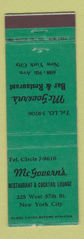 Matchbook Cover - McGovern's Bar Restaurant New York City