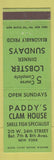 Matchbook Cover - Paddy's Clam House New York City