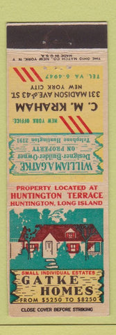 Matchbook Cover - Gatke Homes CM Kraham New York City
