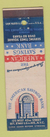 Matchbook Cover - American Savings Bank New York City