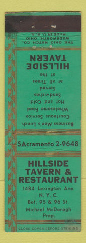 Matchbook Cover - Hillside Tavern Restaurant New York City
