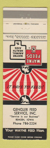 Matchbook Cover - Wayne Feeds Gengler Remsen IA