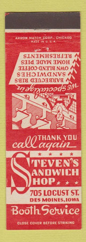 Matchbook Cover - Steven's Sandwich Shop Des Moines IA ARROW