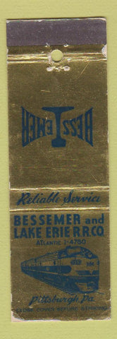 Matchbook Cover - Bessemer and Lake Erie Railroad Pittsburgh PA WORN