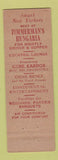 Matchbook Cover - Zimmerman's Hungaria New York CIty