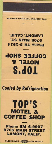 Matchbook Cover - Top's Motel Coffee Lamont CA