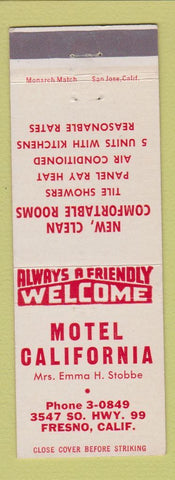 Matchbook Cover - Motel California Fresno CA