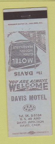 Matchbook Cover - Davis Motel Davis CA