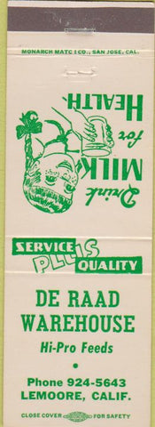 Matchbook Cover - De Raad Warehouse feed Lemoore CA milk