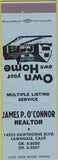 Matchbook Cover - James O'Connor Realtor Lawndale CA