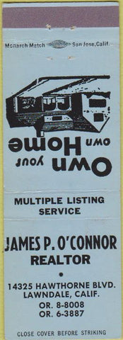 Matchbook Cover - James O'Connor Realtor Lawndale CA