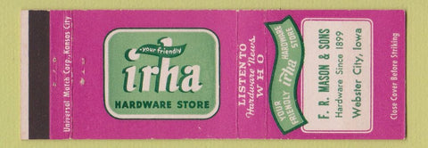 Matchbook Cover - IRHA Hardware Store FR Mason Webster City IA