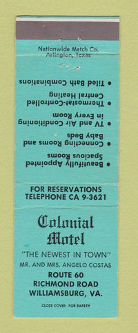 Matchbook Cover - Colonial Motel Williamsburg VA