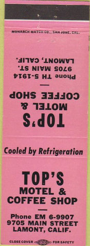 Matchbook Cover - Top's Motel Coffee Lamont CA pink