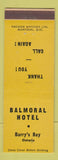 Matchbook Cover - Balmoral Hotel Barry's Bay ON YELLOW