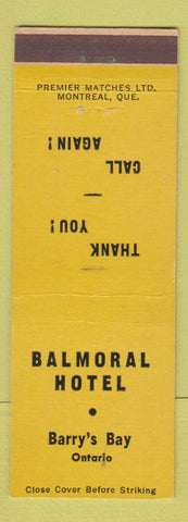 Matchbook Cover - Balmoral Hotel Barry's Bay ON YELLOW