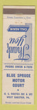 Matchbook Cover - Blue Spruce Motor Court West Chester PA