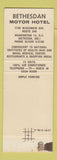 Matchbook Cover - Bethesdan Motor Hotel Bethesda MD