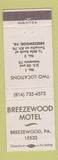 Matchbook Cover - Breezewood Motel PA