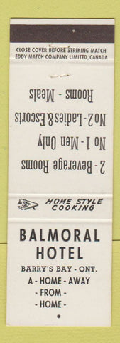 Matchbook Cover - Balmoral Hotel Barry's Bay ON WHITE