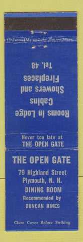 Matchbook Cover - The Open Gate Plymouth NH