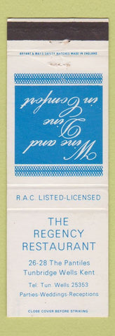 Matchbook Cover - Regency Restaurant Turnbridge Wells Kent UK