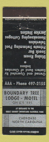 Matchbook Cover - Boundry Tree Lodge Motel Cherokee NC WEAR