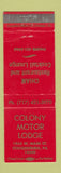 Matchbook Cover - Colony Motor Lodge Stroudsburg PA