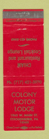 Matchbook Cover - Colony Motor Lodge Stroudsburg PA