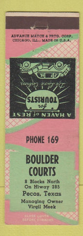 Matchbook Cover - Boulder Courts Motel Pecos TX ADVANCE