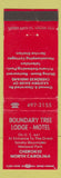 Matchbook Cover - Boundary Tree Lodge Motel Cherokee NC