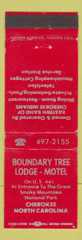 Matchbook Cover - Boundary Tree Lodge Motel Cherokee NC