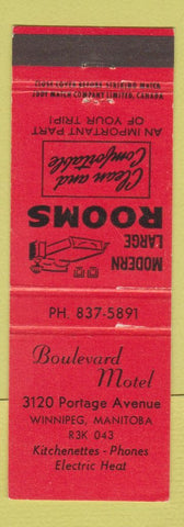 Matchbook Cover - Boulevard Motel Winnipeg MB