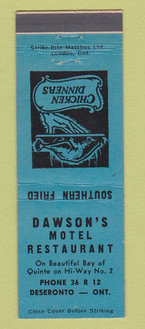 Matchbook Cover - Dawson's Motel Restaurant Deseronto ON BLUE