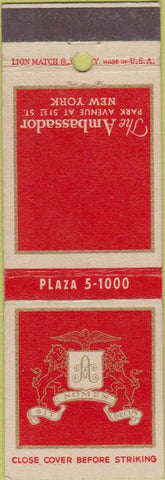 Matchbook Cover - The Ambassador New York City