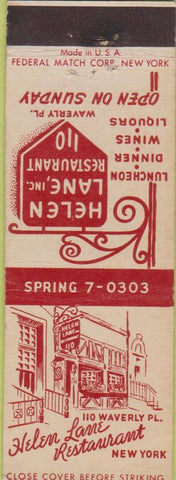 Matchbook Cover - Helen Lane Restaurant New York City