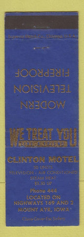 Matchbook Cover - Clinton Motel Mount Ayr IA