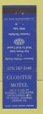 Matchbook Cover - Cloister Motel Denver PA