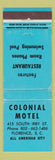 Matchbook Cover - Colonial Motel Florence SC WEAR